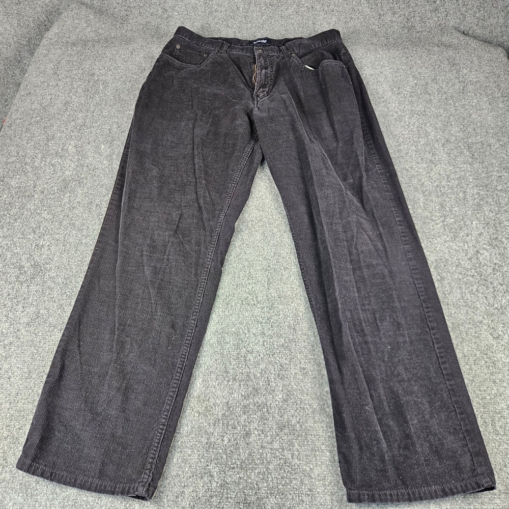 St Johns Bay Mens Black Corduroy Pants Straight Leg 36x32 Cotton Casual Trousers
